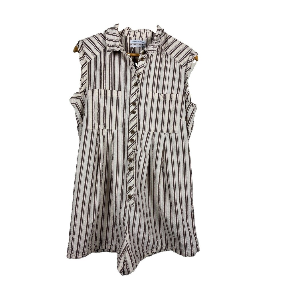 Urban Outfitters Striped Cotton Romper Playsuit Button Front Pockets Size M - Picture 2 of 15